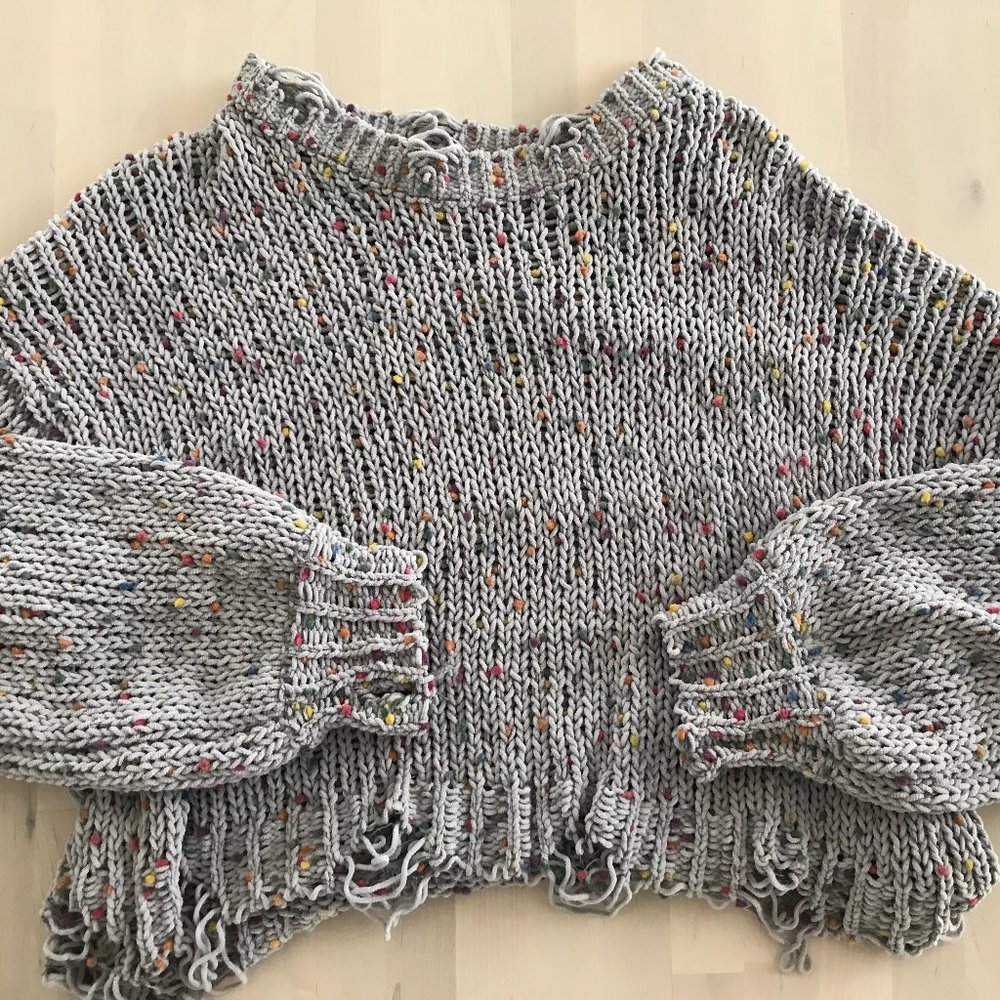 Grey Sweater W/ Multicolored Threading